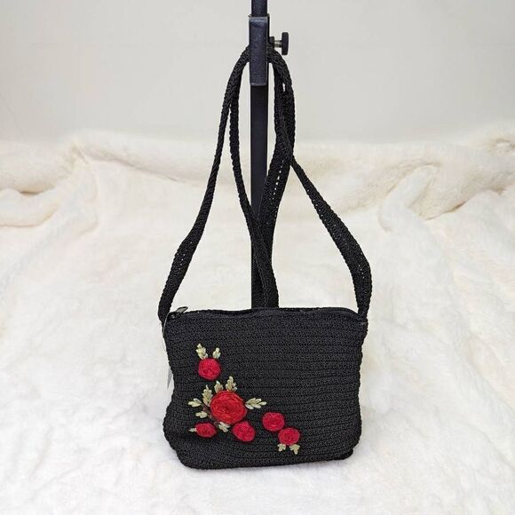 Crazy Horse by Liz Claiborne Women's Rose Handbag Black Size 6"x8" NWT - Picture 2 of 10